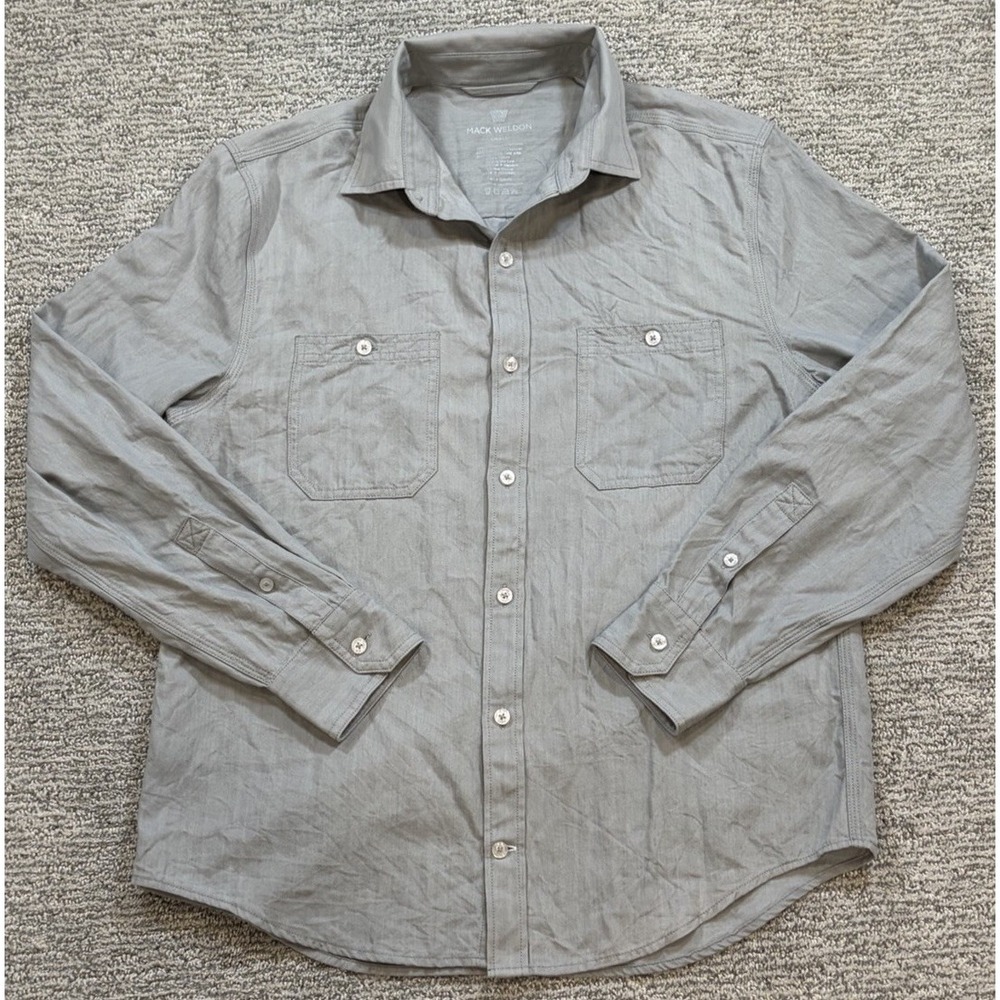 Mack Weldon Button Up Shirt Mens Small‎ Cotton Blend Pockets Light Green